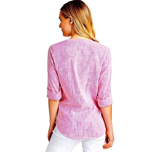 Vineyard Vines Pink & White Easy Striped Savannah Popover Top Size XS - Picture 11 of 13